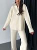 Autumn New Women's Solid Zipper Knit Set High Neck Lounge Pajamas Two Piece Outfit