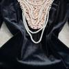 Autumn Winter Luxury Pearls Velvet Wedding Party Dress Women's Stand Collar Sparkling Sequins Beading Zipper Mini Fishtail Dresses
