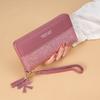 1pc Korean-Style Women'S Wallet with Tassel Wristlet Faux Leather, Zipper Closure, Key Compartment, Mobile Phone & Card Holder