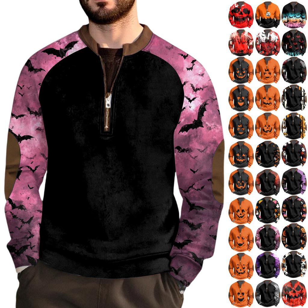 Halloween Print - Men's Loose, Casual, Versatile Round-neck Multi-color Pullover Hoodie