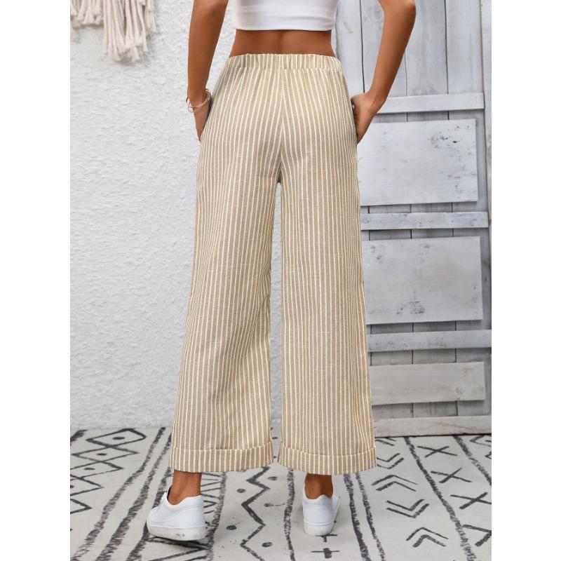 Sommer Neue Damen Gestreifte High Waist Lässige Mode Neun-Punkte-Hose
