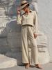 Spring & Autumn Trendy Women's Two-Piece Cardigan Set - Long Sleeve Solid Apricot