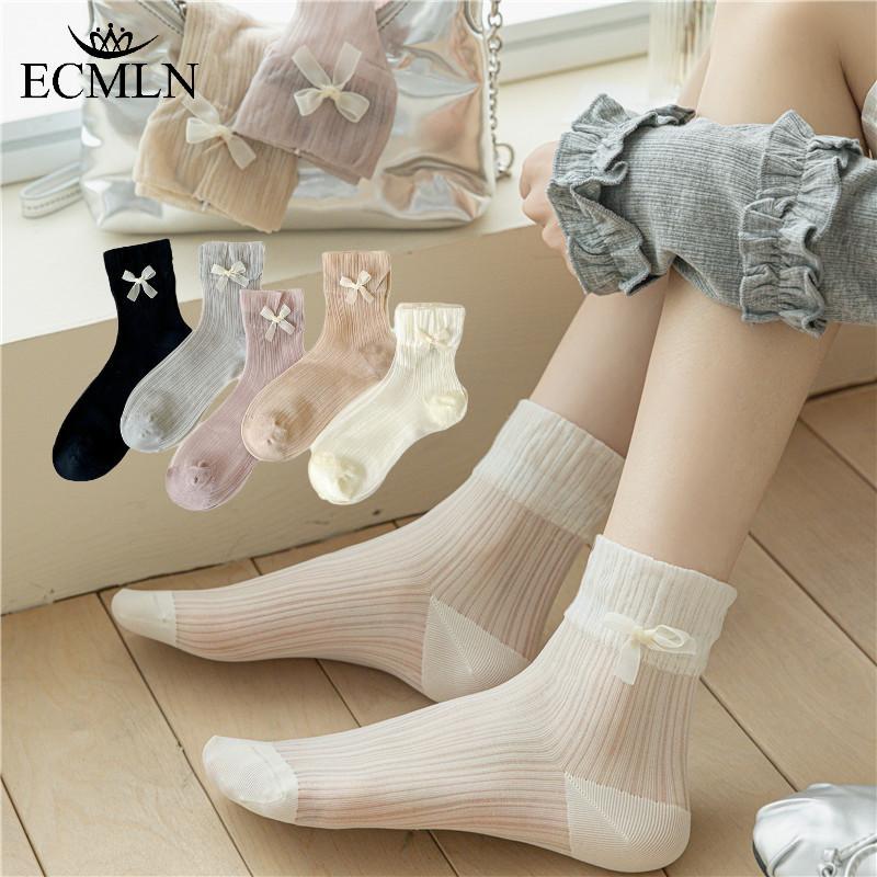 

Женские носки с бантом, повседневные мягкие дышащие носки с рюшами, Лолита, белые носки с бантом, сказочная принцесса, летние тонкие средние носки-трубочки