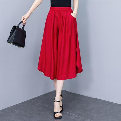 Pantaloni da donna a vita alta estivi eleganti pantaloni a gamba larga tinta unita vita elastica da donna