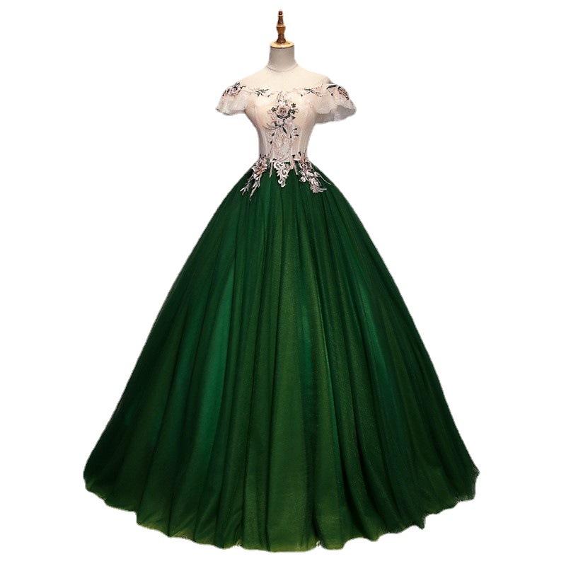 1011 Evening Dress Stage Performance Dress Vocal Solo Art Exam Fluffy Dress Shoulder Skinny Large Size Dress Women