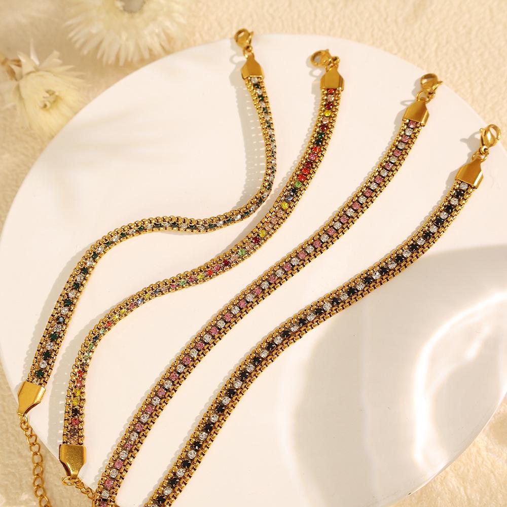 Fashion Creative Retro Personality Color Diamond-Encrusted Multi-Layer Wide-Sided Chain Bracelet Women'S Simple Retro Temperament Jewelry Women