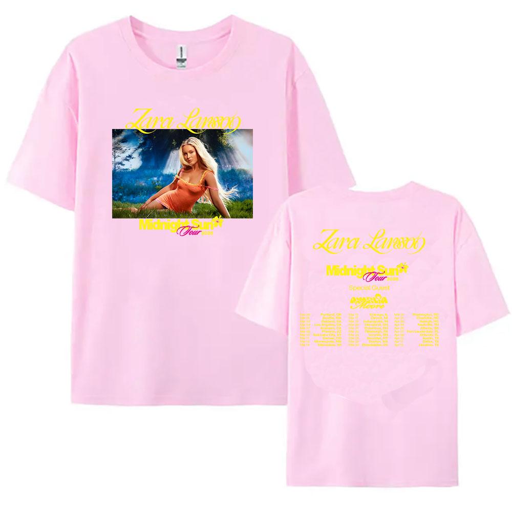 Zara Larsson Midnight Sun Tour 2026 Koszulka Krótki Rękaw Unisex Letnie Koszulki Bawełna Casual Damska/Męska Koszulka Koszulki z Nadrukiem