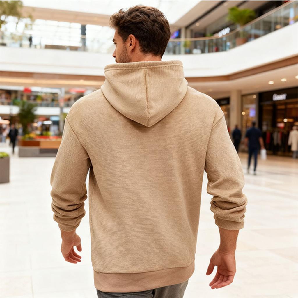 Men's Casual Sports Loose Fleece Hooded Solid Color Zipper High-end Cardigan Sweatshirt