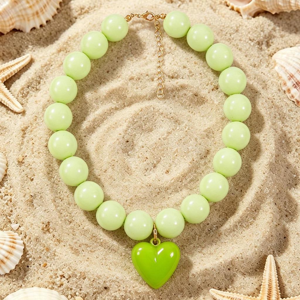 Bohemian Geometric Beaded Necklace with Detachable Heart Pendant for Women