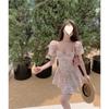 Floral dress women's bubble sleeves small fresh square neck short-sleeved skirt summer new temperament short skirt