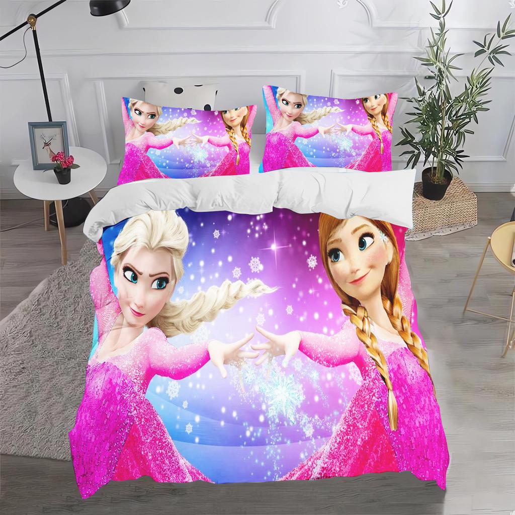 Frozen Prinses Elsa en Anna Anime Dekbedovertrek Set Comforte Beddengoed Sets met Print Cartoon Tweepersoons Kerstcadeaus 3-delig