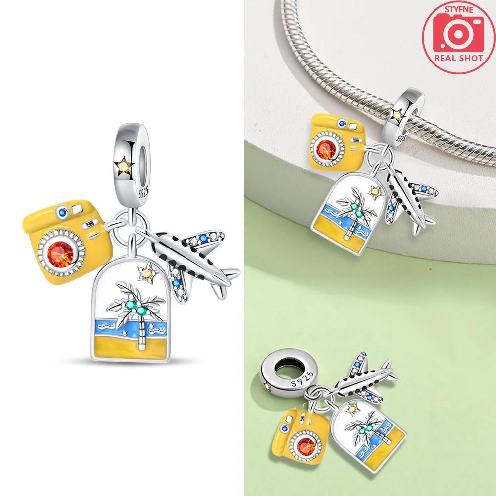 Pendant Charms Beads Original Copper Pink High Heels Girl'S Suitcase Airplane Fit Bracelet Delicate Women Diy Holiday Gift