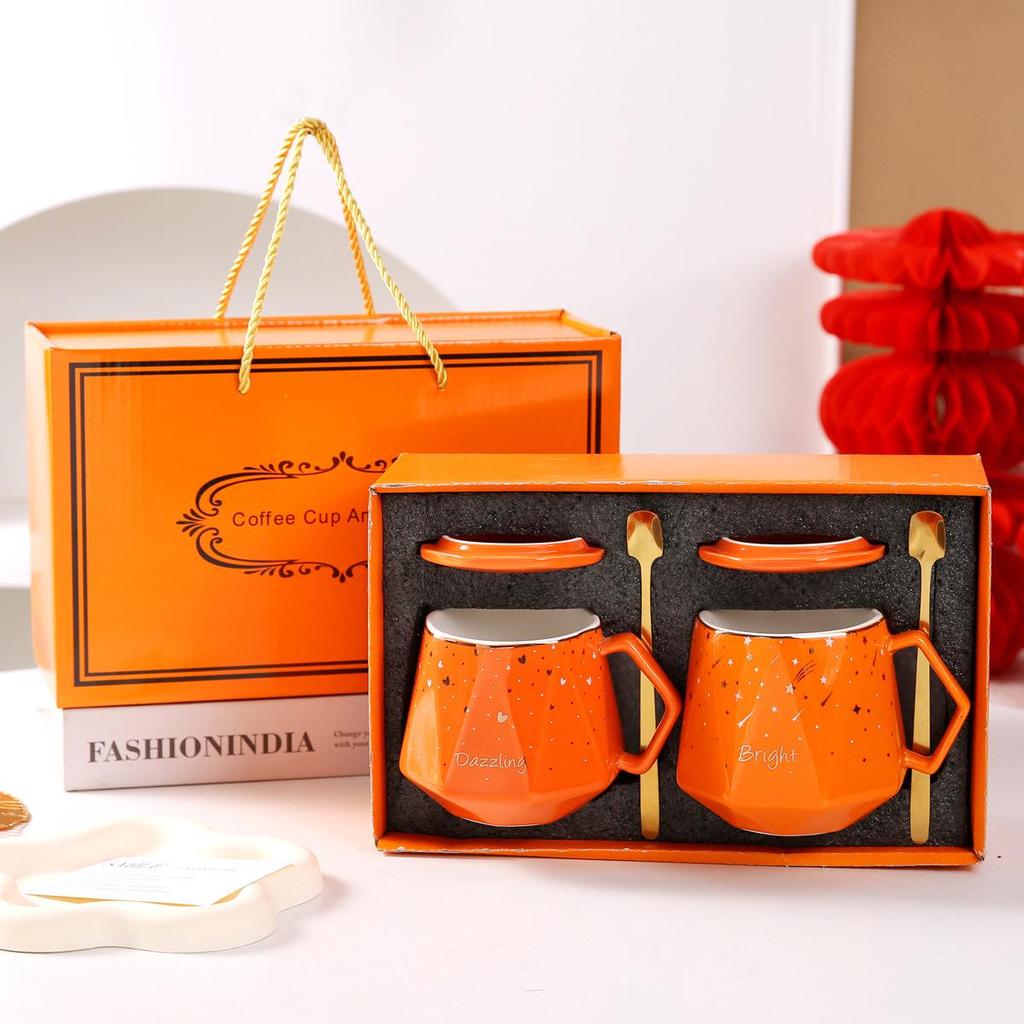 Souvenir Ceramic Couple Cup Set: Perfect for Weddings, Full Moons, Openings, or Business Gifts, with Custom Logo Printing Available.