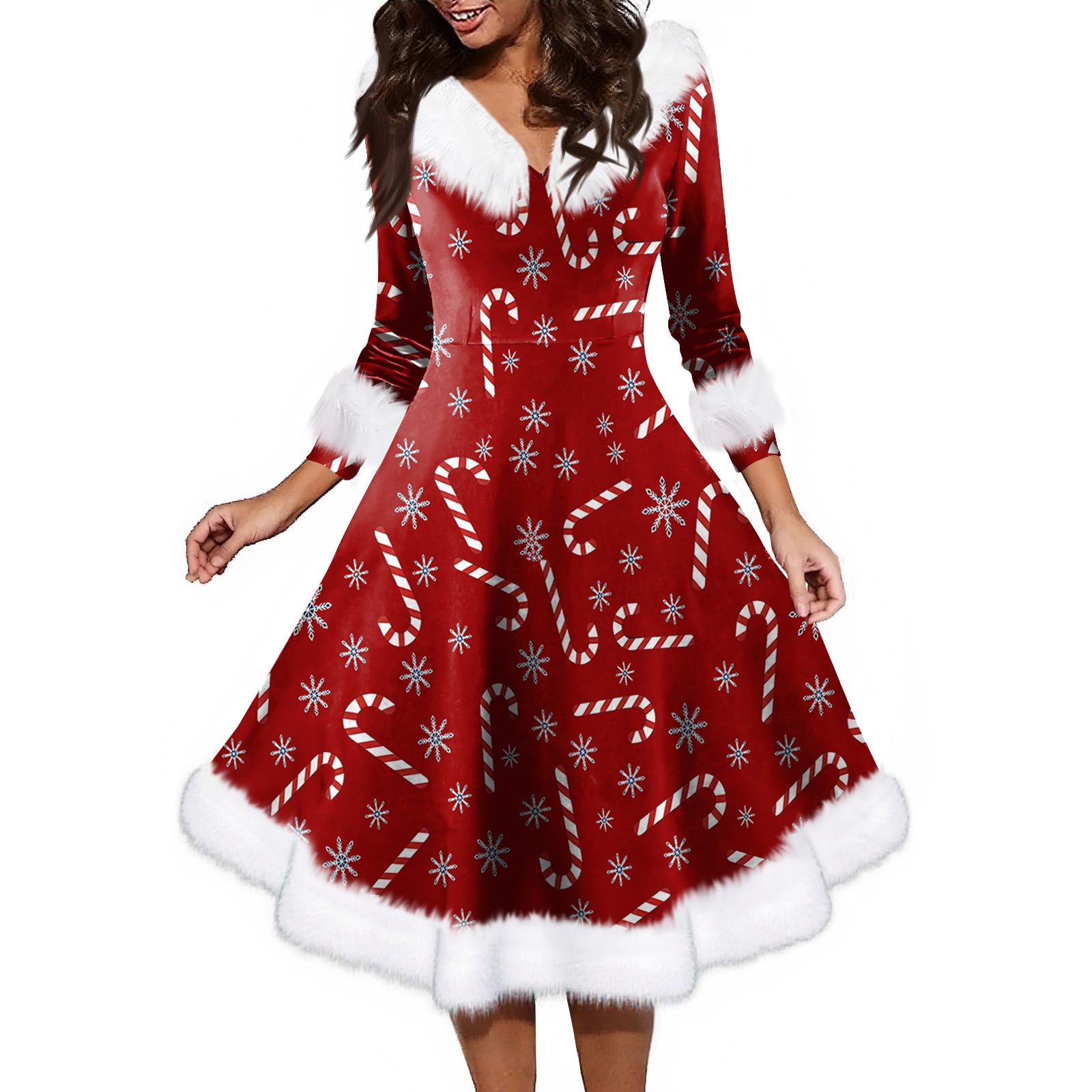

Женское модное повседневное платье с v-образным вырезом и рождественским принтом для вечеринки с длинными рукавами XXL красный