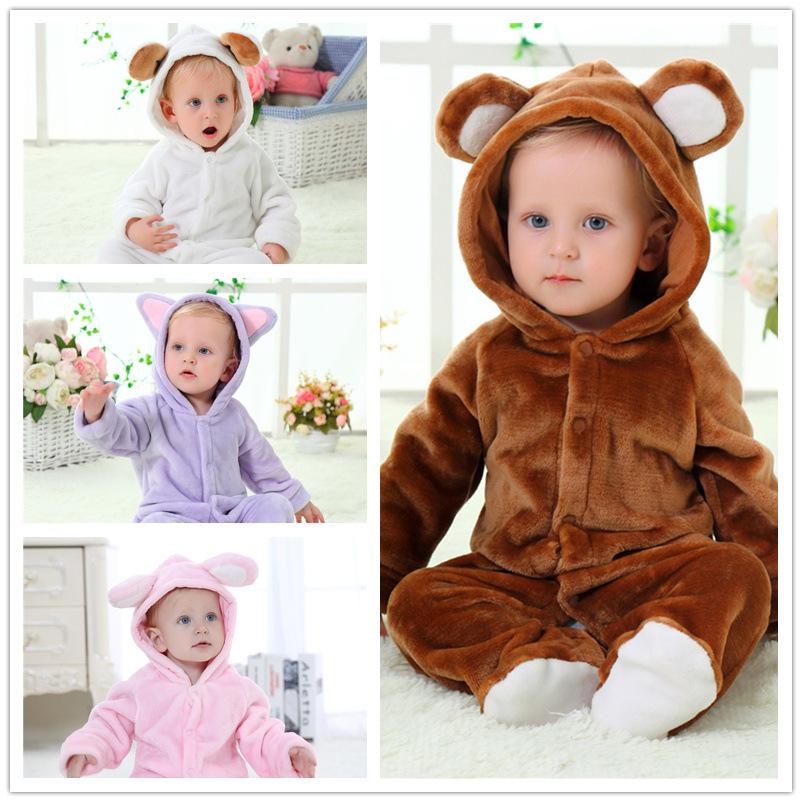 Flannel Baby Romper: Cartoon Bear, Cat, Rabbit, Sheep Onesie for Spring and Autumn