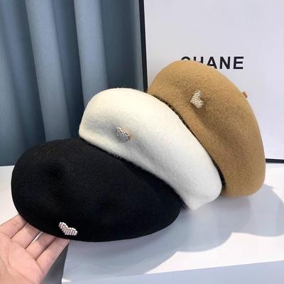 Love Heart Wool Beret Korean Fashion Women Beanie Hat High Quality Female Autumn Winter Face Little Artist Painter Hat