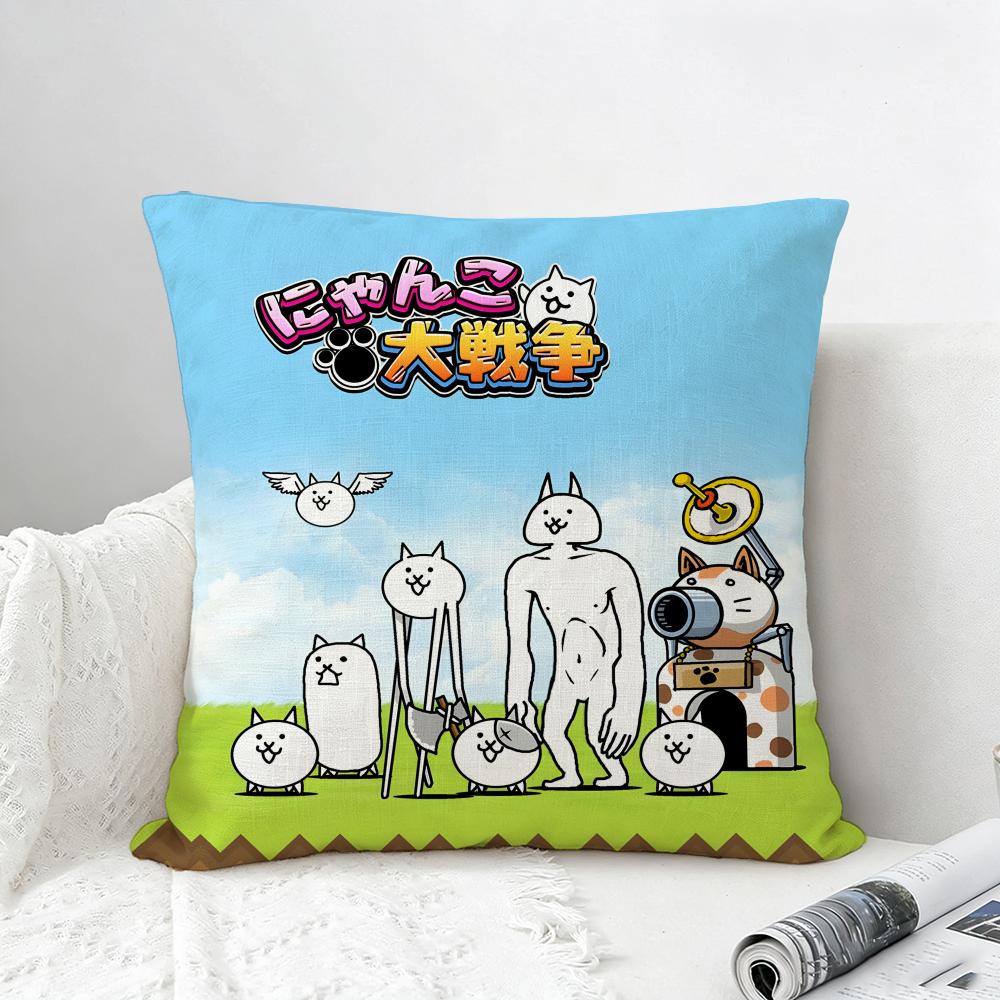 Game The Battle Cats Cushion Cover Natural Linen Pillowcase Set AllinOne Decor for Sofa Bedroom Chair