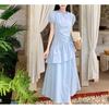 Blue Short-sleeved Dress Women's Summer New Small Man Pleated and Thin Temperament Cake Dress