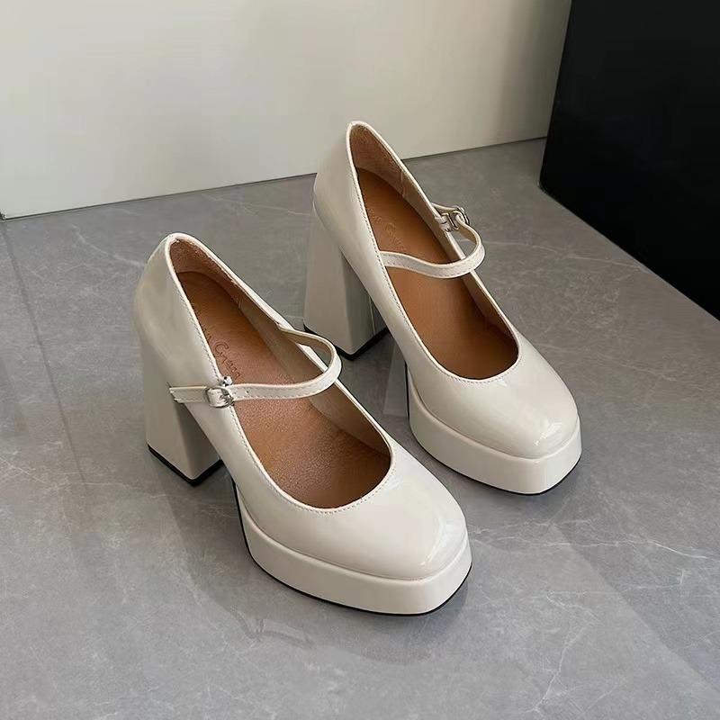 Women's Thick Heel Single Shoes Autumn Square Head Shallow Mouth Thick Sole with Non-slip Wear-resistant High Heels