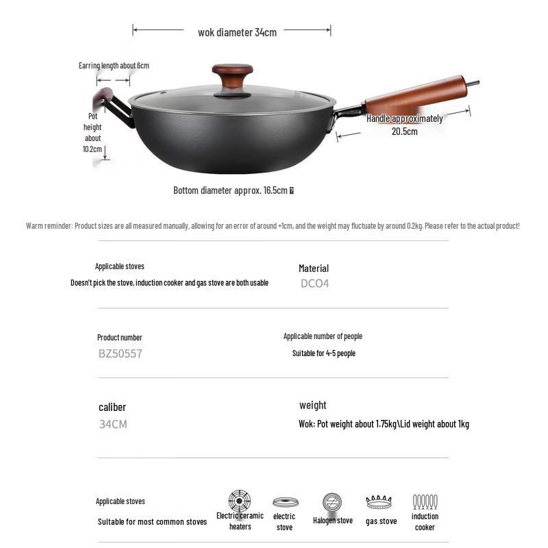 COOKER KING 34cm Wrought Iron Flat Bottom Wok
