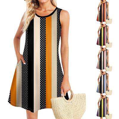 Summer Dresses For Women Beach Boho Sleeveless Vintage Printing Flowy Pocket Tshirt Tank Sundresses