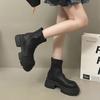Thick-soled Cigarette Boots Chelsea Martin Boots Coarse Heel Stretch Boots Skinny Boots Fleece Black Women's Short Boots