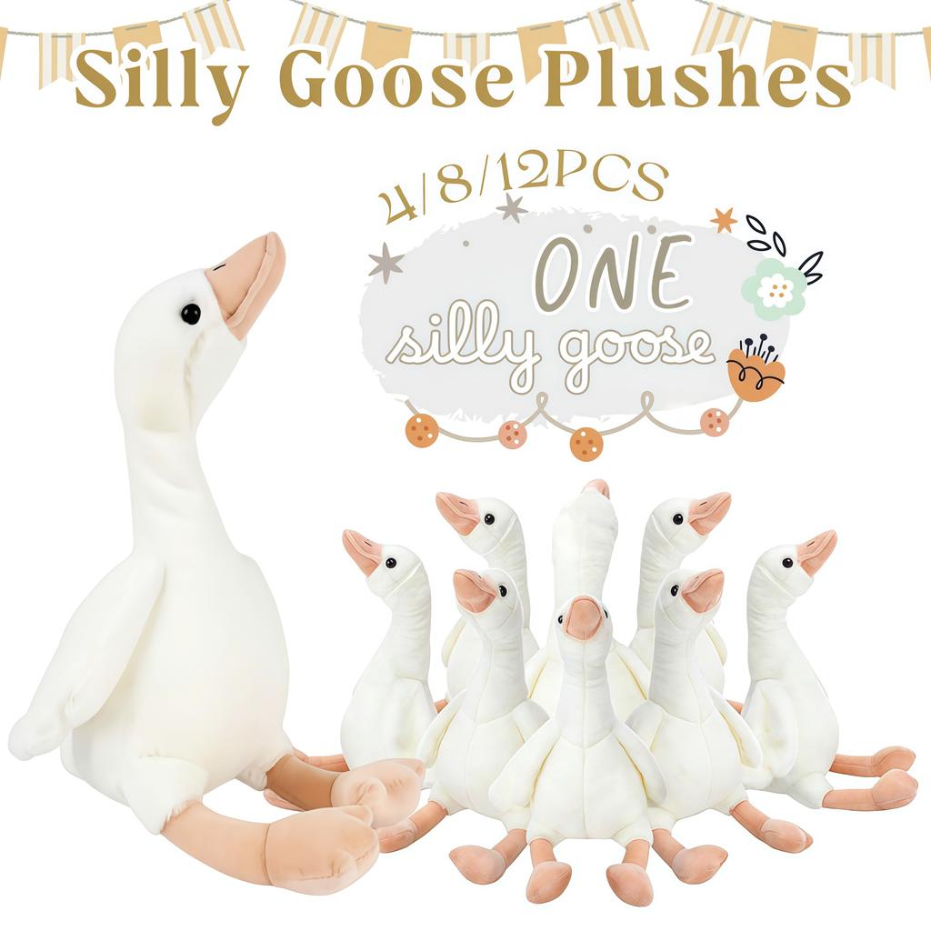 4-12Pcs One Silly Goose Stuffed Animal Plush Toy 9.8 Inch Goose Plush Soft Toy For Baby Shower Birthday Party Favors Gifts