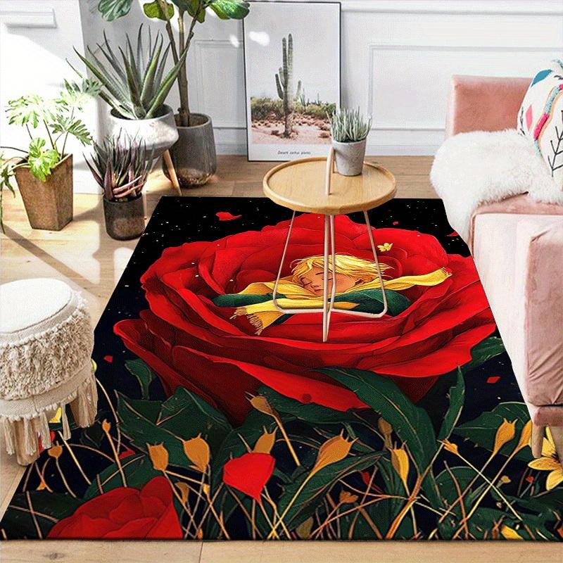 1pc Rose and Prince Pattern Area Rug, Anti slip Non Shedding Stain Resistant Carpet