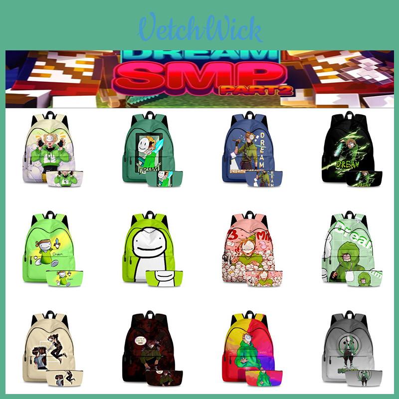 2pcs/set Dreamwastaken Dream Smp 3d Printed Backpack Schoolbag Pencil Bag For Men And Women