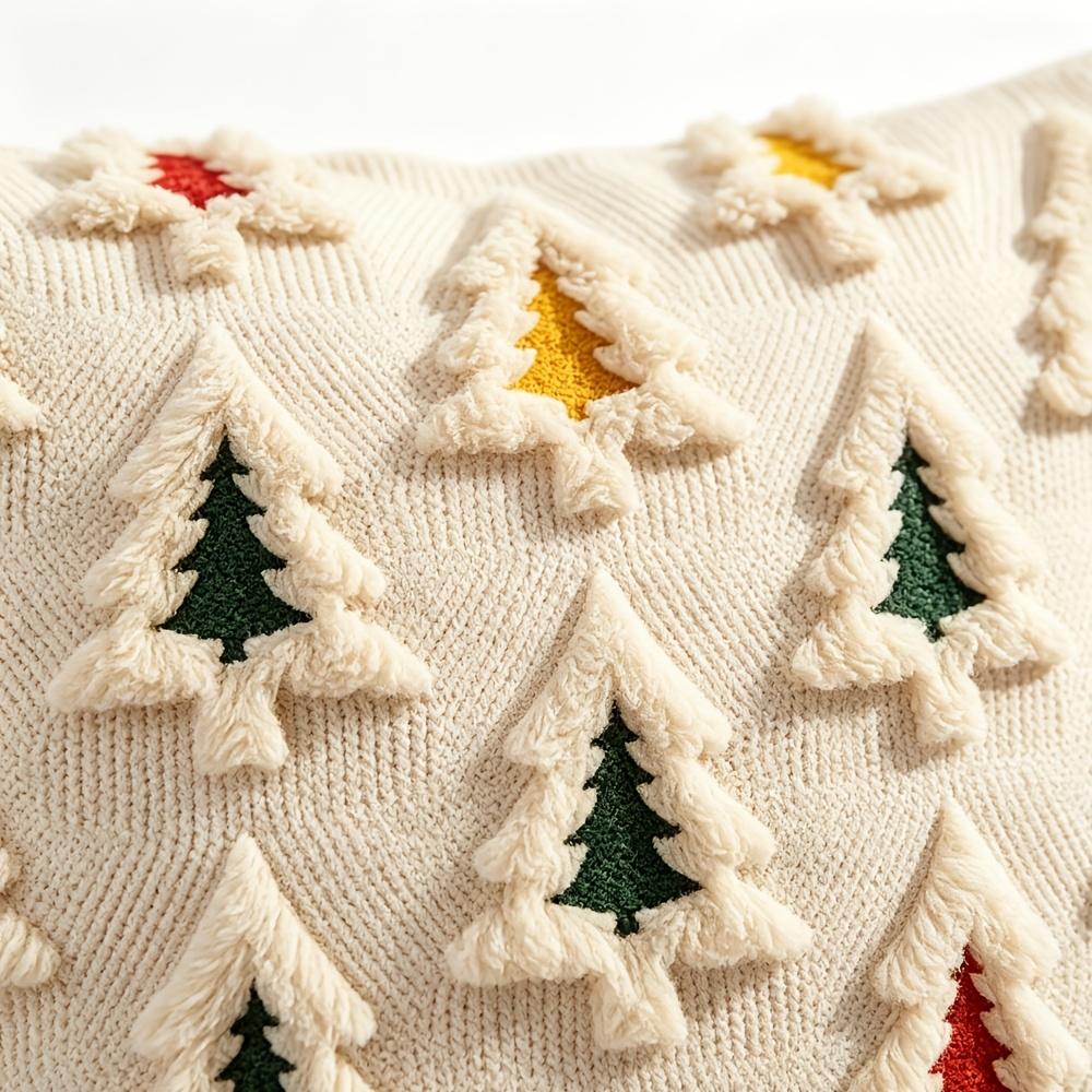2pcs Christmas Tree Embroidered Plush Throw Pillow Covers Vintage Cute Soft Cozy Cushion Covers for Christmas Bedroom Sofa Decor Without Pillow Core