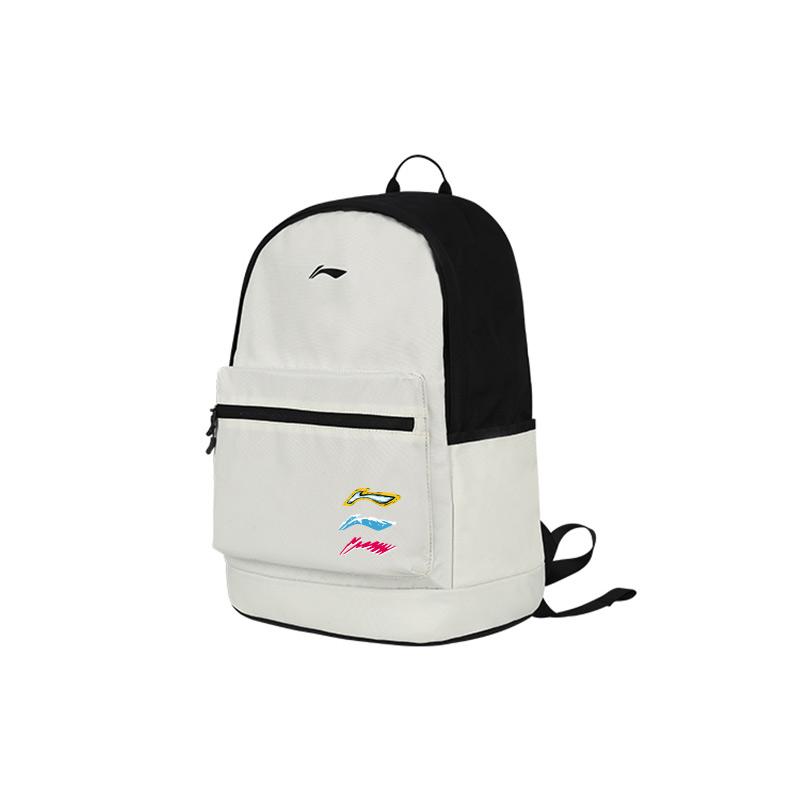 Li-Ning Large Capacity Fashionable Versatile Polyester Backpack Unisex Backpack Off-White Black YBSU167-6A13
