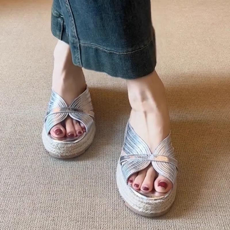 Suding Home~ 6cm Thick-soled One-word Slippers for Women's Summer Wear 2025 New Casual One-pedal Leaking Toe Cool Slippers