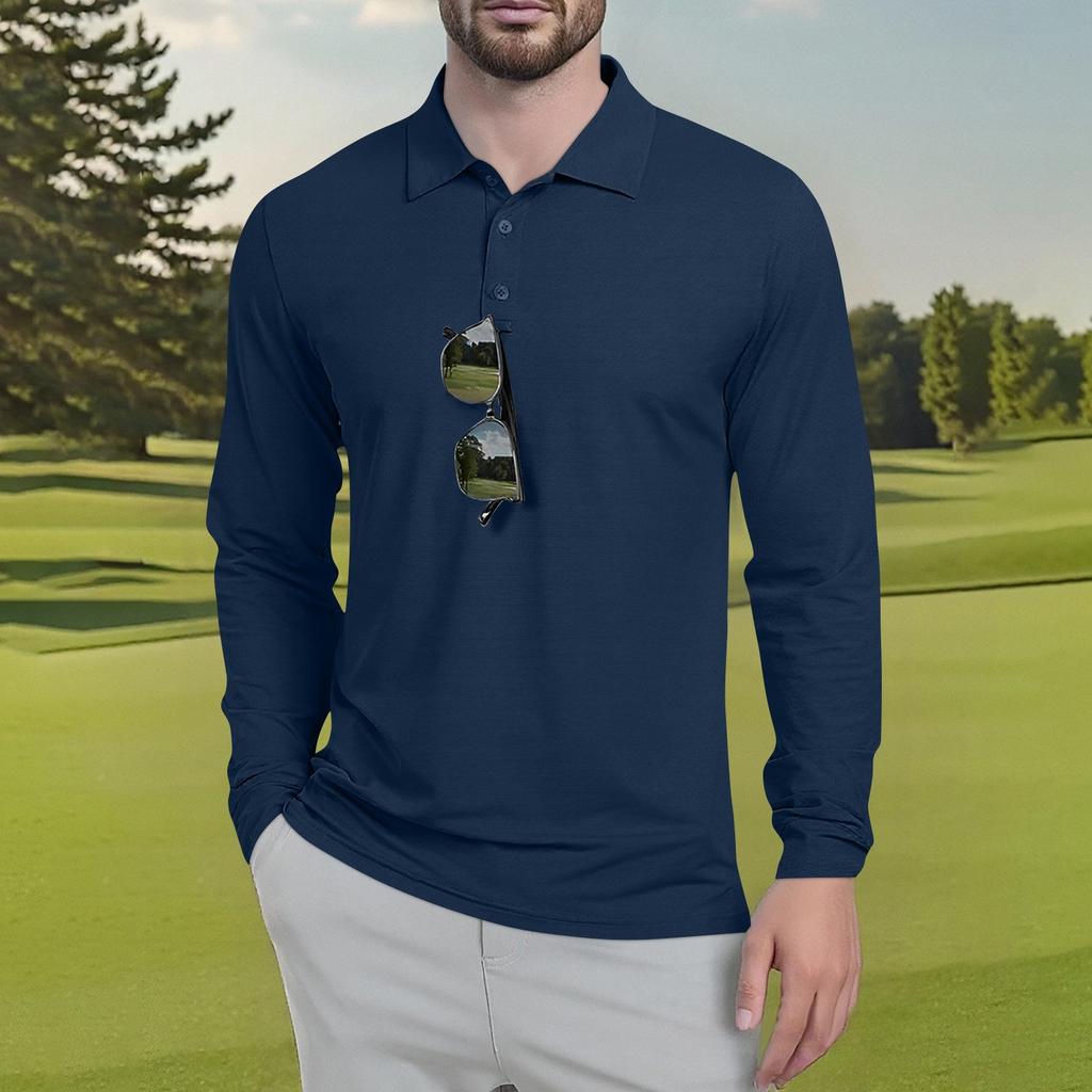Men's Classic Golf Shirts Ice Silk Breathable Long Sleeve Performance Collar Shirts Lightweight Summer Casual Quick Dry Tee
