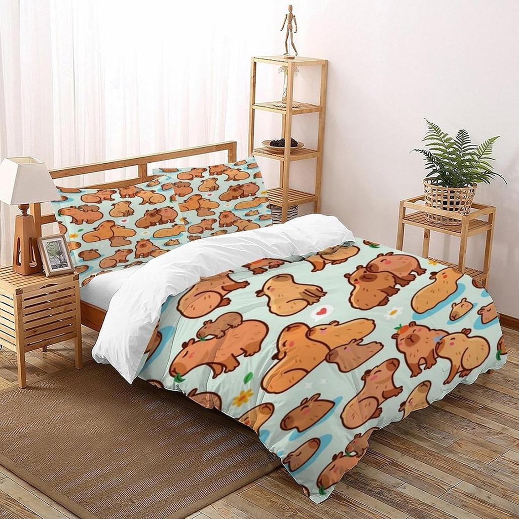 Conjuntos de Roupa de Cama Capivara Para Meninos Crianças Conjunto de Capa de Edredom, Capa de Edredom de Animais Fofos 3D Conjunto de Cama Ultra Macio Decoração de Quarto Duplo