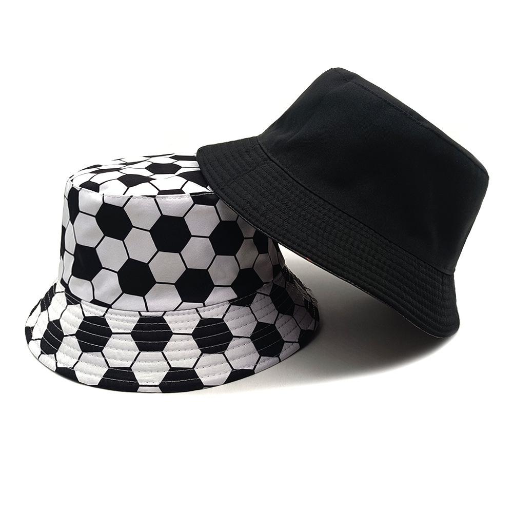 1pc Sunscreen Bucket Hat Football Print Fisherman Hat Double Sides Flat Top Panama Caps for Men Women Reversible Outdoor Sun Hat