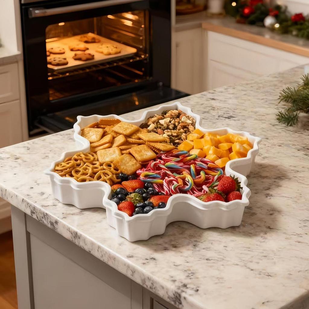Christmas Snack Tray Food Organizer Serving Tray Holiday Snack Box Container For Treats Nuts Fruit Popcorn Dip Dessert Party