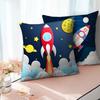 Cartoon Astronaut & Rakete Raumschiff Kissenbezug Deko Weltraum-Thema Kissenhülle für Sofa Schlafzimmer, Galaxie-Druck Kissenbezug