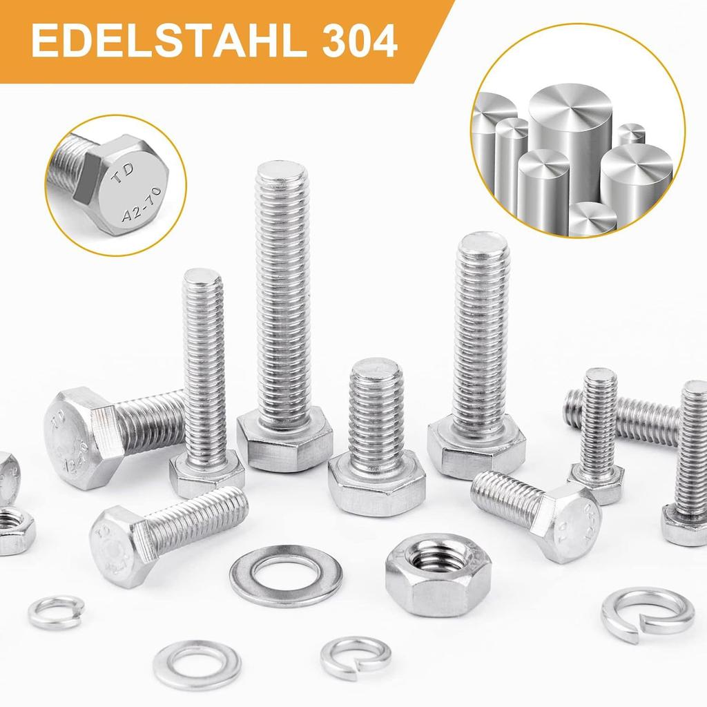 408pcs200pcs84pcs304 Stainless Steel Outer Hexagon Bolt Nut Set M4M5M6M8 Hexagon Screw