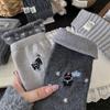 Wool Socks Children'S Stacking Socks Season Thickened Warm Korean Gray Embroidered Cat Striped Cloth Label Medium Tube Socks