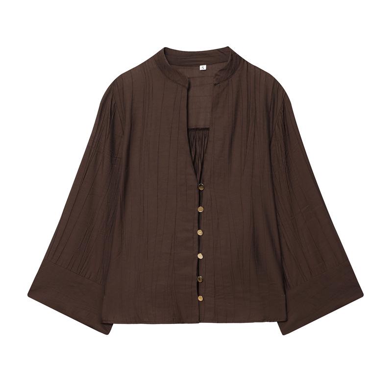 Spring 2026 European & American Style Long Sleeve Top and Wide Leg Pants Set XS