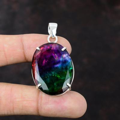 Faceted Ammolite Pendant Top Quality Gemstone Pendant Unique Design Jewelry 925 Sterling Silver Pendant Handmade Dainty Pendant Gift For Him