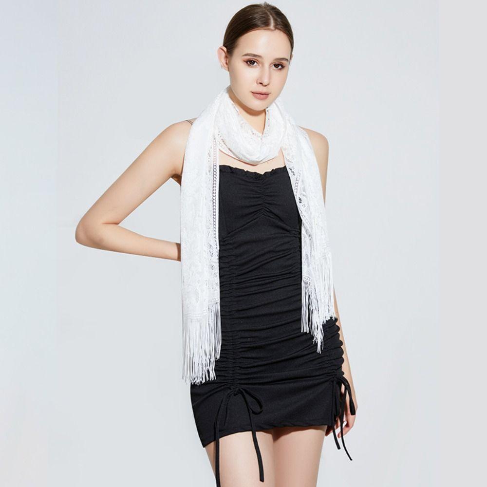 Sunscreen Lace Flower Tassel Scarf Transparent Embroidery Flower Shawl Mesh Neck Scarves  Wedding