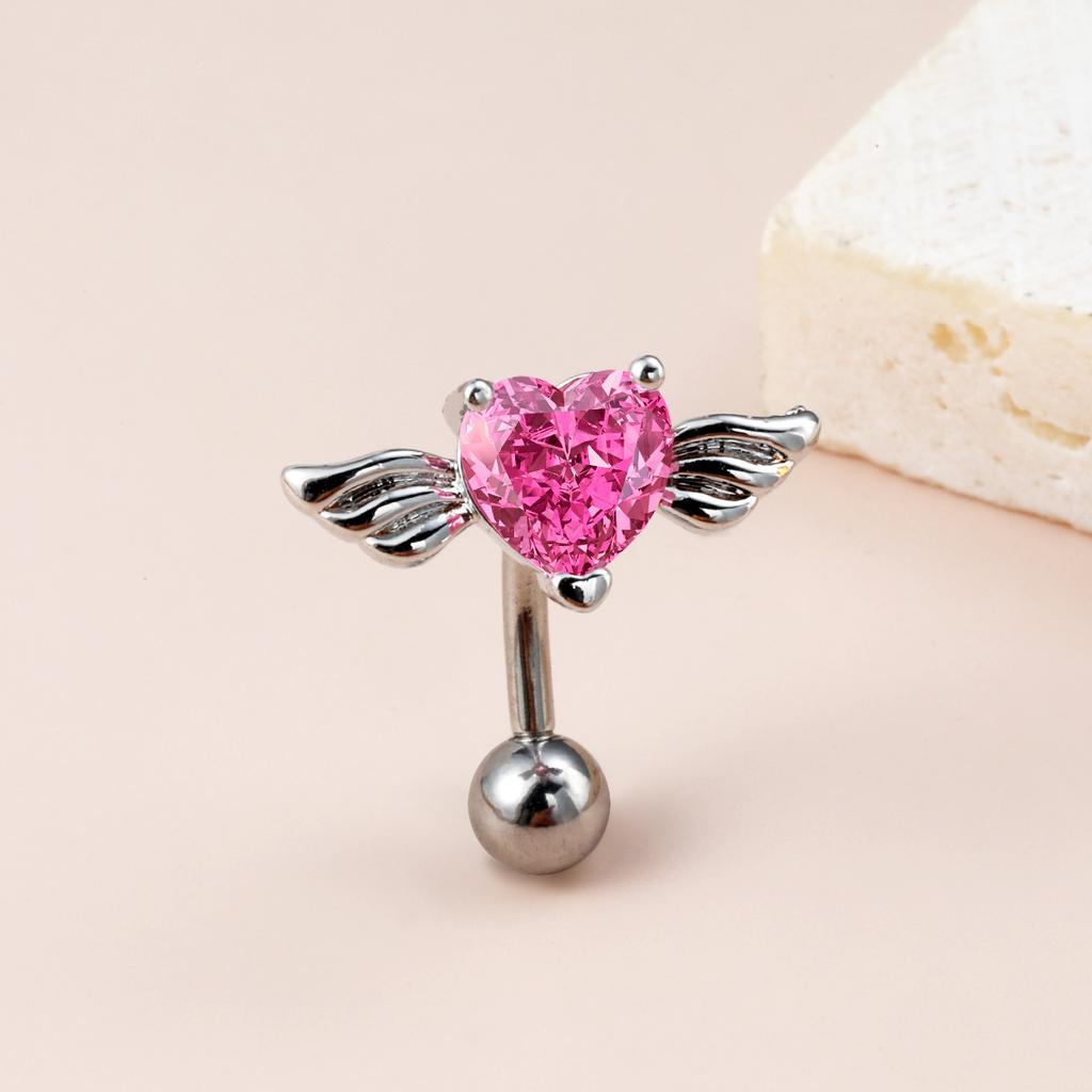 Fashion Zircon Heart Wing Belly Button Ring Niche Body Piercing Jewelry Exquisite Rhinestone Navel Stud For Women
