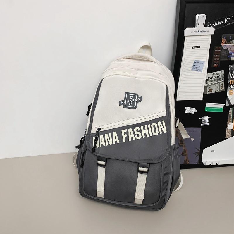 Men Letter Print Backpack Color Block Student Schoolbag Women Large Capacity Backpack