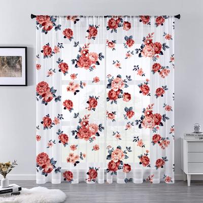 Idyllic Roses Flowers Sheer Curtains For Living Room Home Decor Floral Voile Drape Kitchen Window Tulle Curtains Home Essentials