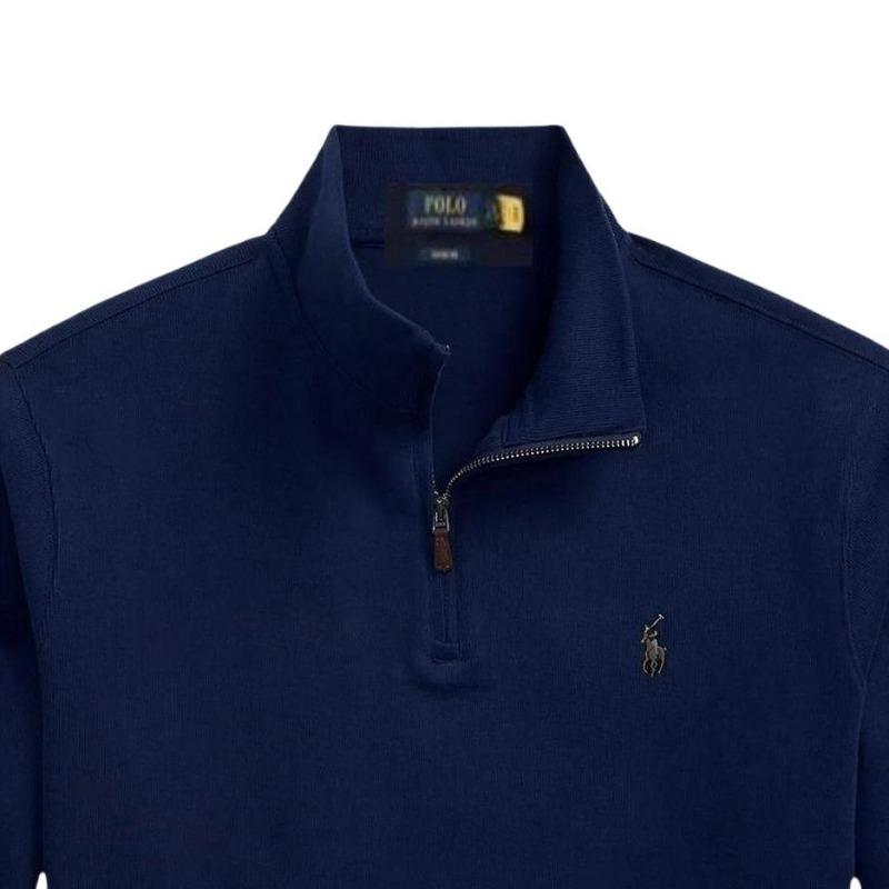 Ralph Lauren FW25 Solid Color Half Zip Logo Embroidered Long Sleeved Sweatshirt Men's Navy Blue 710784465-034