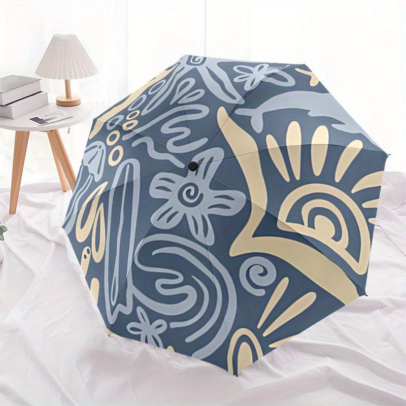 1pc Floral Abstract Automatic Open/close Folding Compact Umbrella, 8-Rib Sturdy Canopy, Lightweight Portable, Everyday Use, Gift, Outdoor Umbrella, Tr