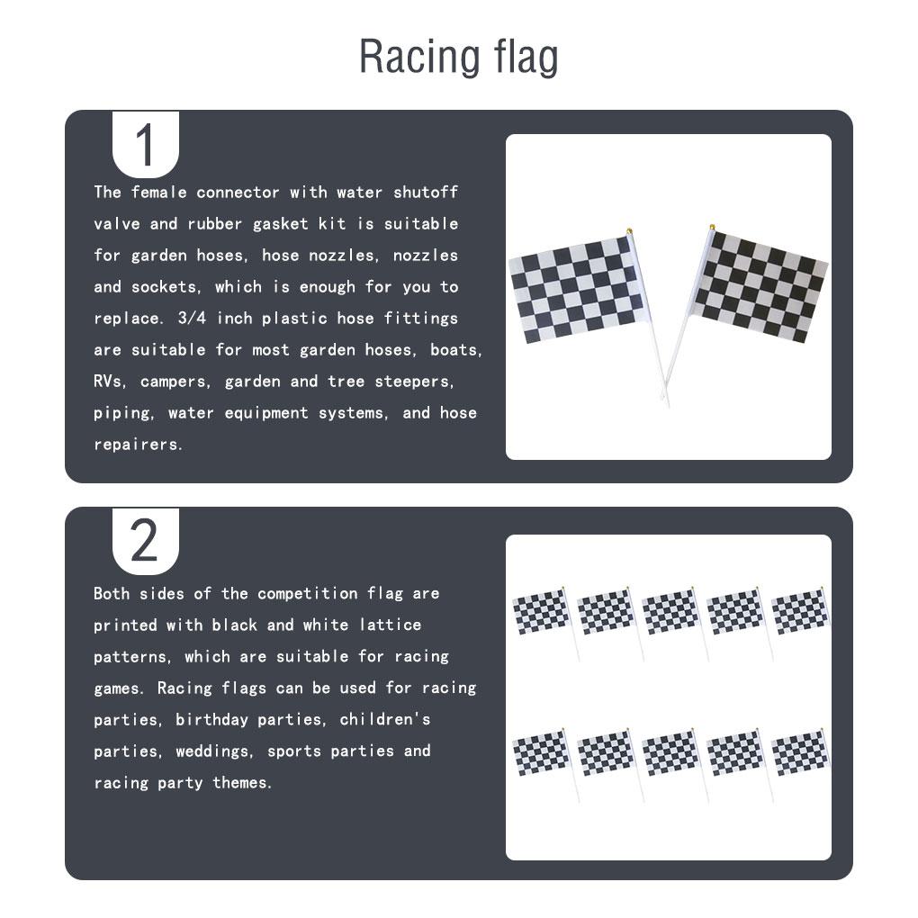10 Pieces Checkered Flag Racing Printed Black White Handheld Waving Banners Decorations Event Motorcycle Game Party