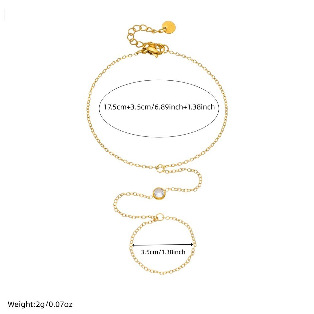 DIEYURO 316L Stainless Steel Fashion White Round Zircon Back Of Hand Chain Finger Bracelet Lady Trend Classic Waterproof Jewelry