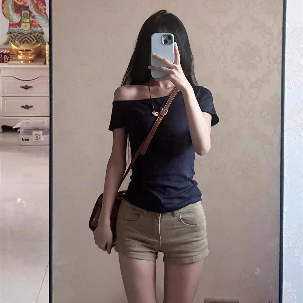 Spicy Girl One-Shoulder Slimming Waist-Hug T-Shirt - Summer Versatile Women's Top